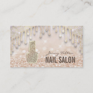 Elegant sparkling gold glittery drips nails business card