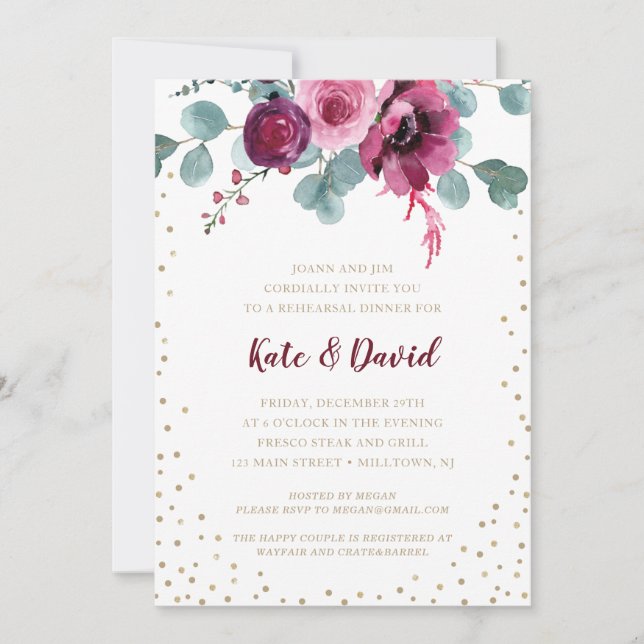 Elegant sparkling gold rehearsal dinner Invitation (Front)