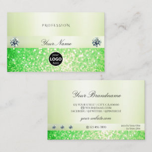 Elegant Sparkling Grass Green Glitter with Logo Business Card