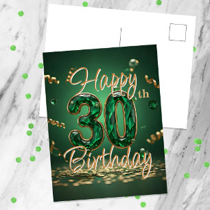 Elegant Sparkling Green and Gold 30th Birthday Postcard