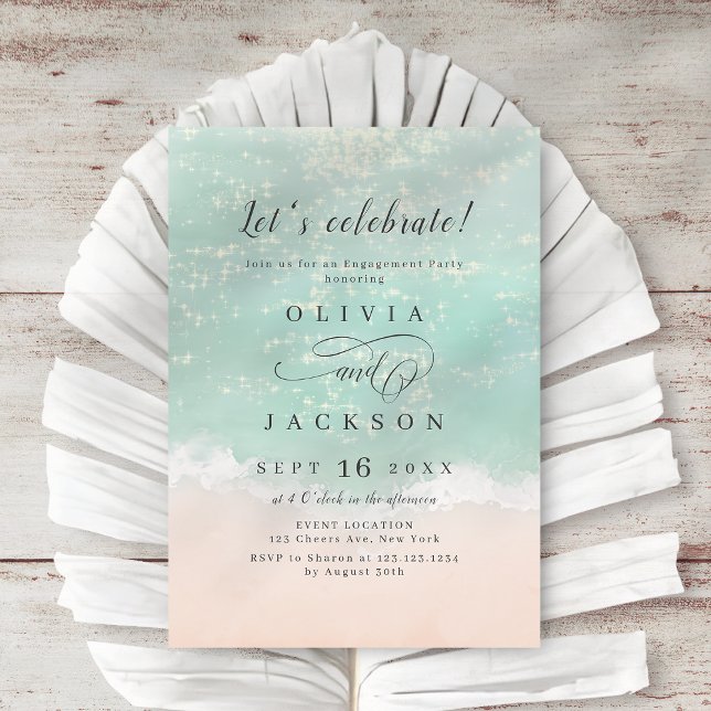 Elegant sparkling ocean beach engagement party invitation (Elegant sparkling ocean beach engagement party invitation)
