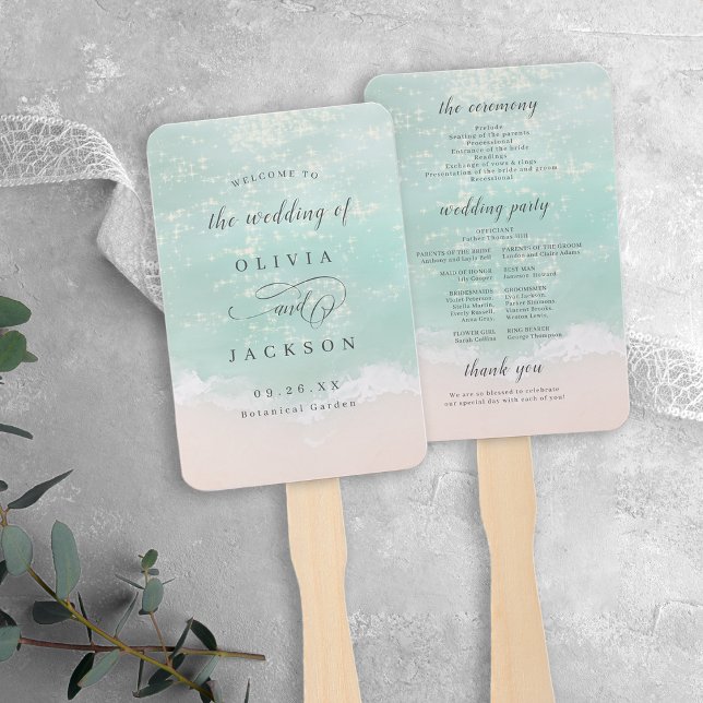 Elegant sparkling ocean beach wedding programs hand fan (Elegant sparkling ocean beach wedding programs hand fan)
