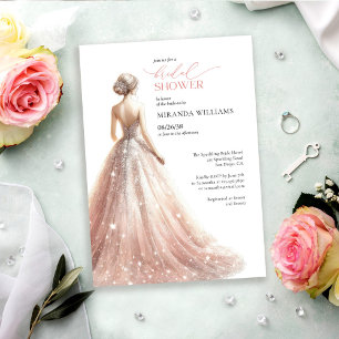 Elegant Sparkling Pink Bride Dress Bridal Shower Invitation