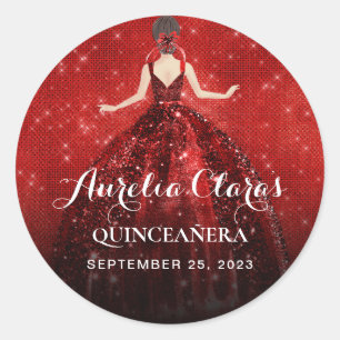 Elegant Sparkling Red Princess Dress Birthday Classic Round Sticker