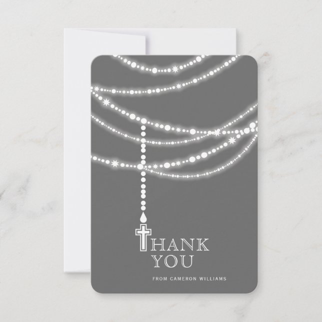 Elegant Sparkling Rosary Beads And Cross Religious Thank You Card (Front)