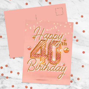 Elegant Sparkling Soft Pink & Gold 40th Birthday Postcard