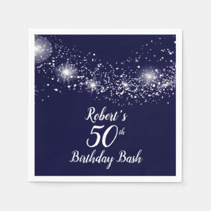 Elegant Sparkling Stars on Navy Blue Napkin