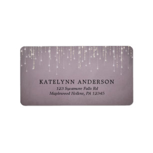 Elegant Sparkling String Lights Mauve Wedding Label