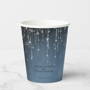 Elegant Sparkling String Lights Navy Blue Wedding Paper Cups