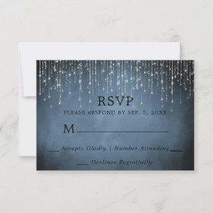 Elegant Sparkling String Lights Navy Blue Wedding RSVP Card