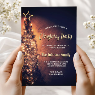 Elegant sparkling tree black Christmas party Invitation