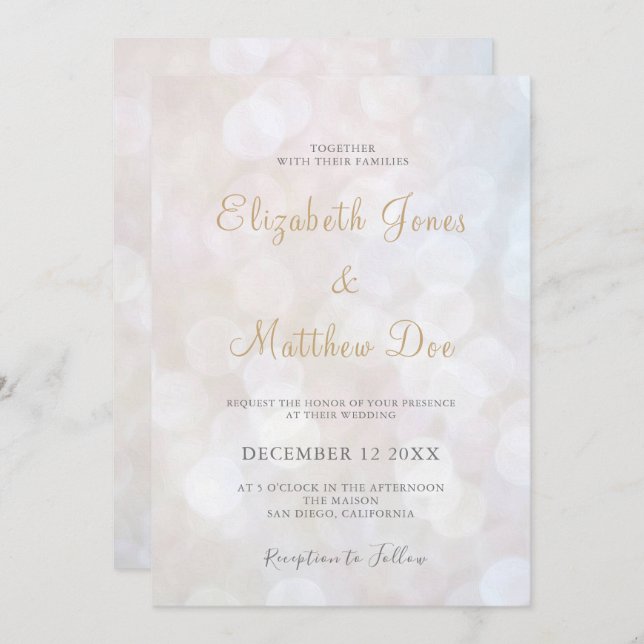 Elegant Sparkly Champagne Wedding Invitation (Front/Back)