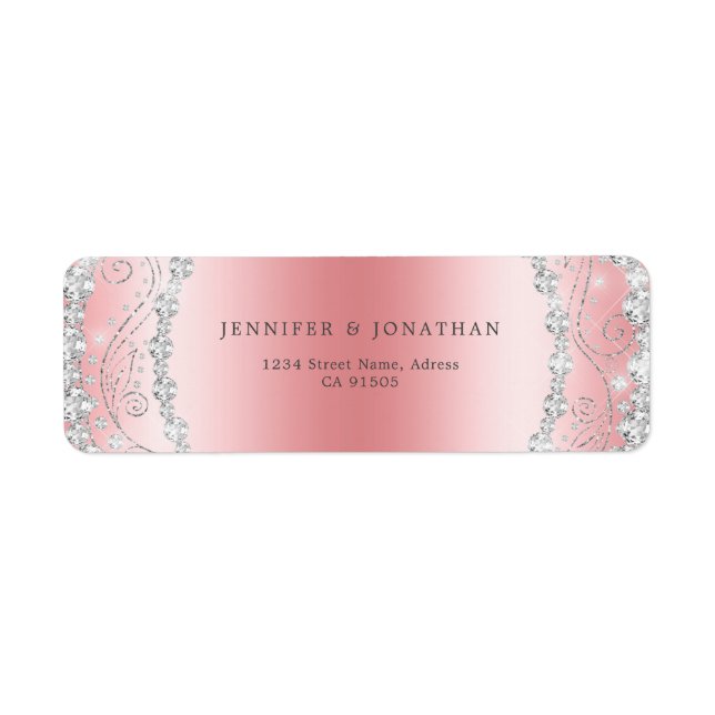 Elegant Sparkly Diamond Chic Pink Modern Return Address Label (Front)
