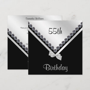 Elegant Sparkly Diamonds & Silver Bow 55th Invitation