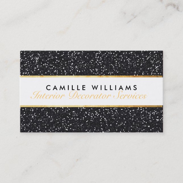 ELEGANT sparkly glamourous gold foil glitter black Business Card (Front)