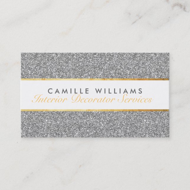 ELEGANT sparkly glamourous gold foil glitter silve Business Card (Front)