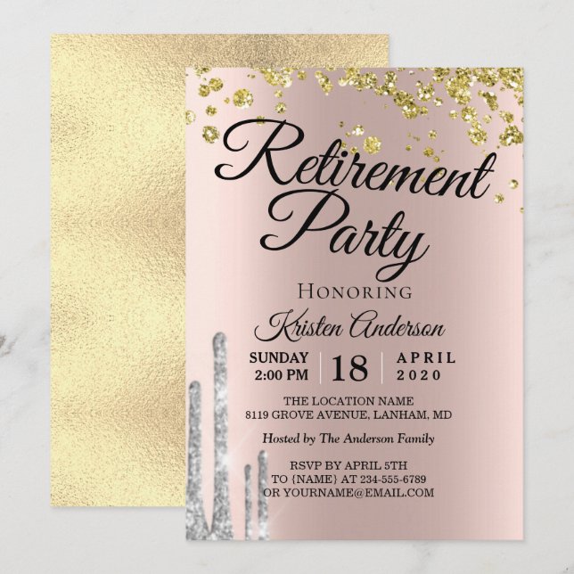 Elegant Sparkly Glitter Retirement Party Invitation (Front/Back)