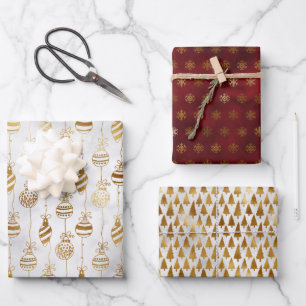 Elegant Sparkly Gold and Deep Red Christmas Wrapping Paper Sheet