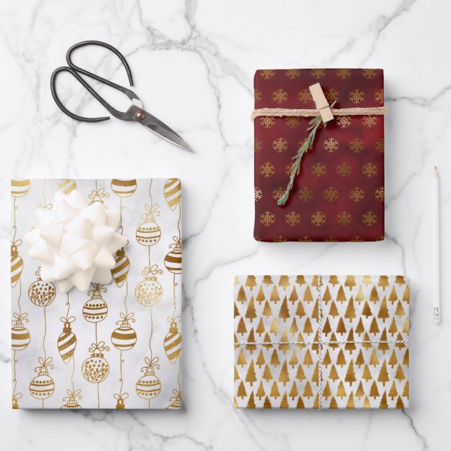 Elegant Sparkly Gold and Deep Red Christmas   Wrapping Paper Sheet (Front)