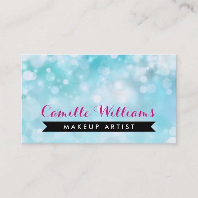 ELEGANT SPARKLY LIGHT whimsical pink aqua bokeh Business Card (Front)