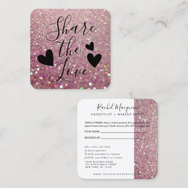 Elegant Sparkly Rose Pink Glitter Referral Card (Front/Back)