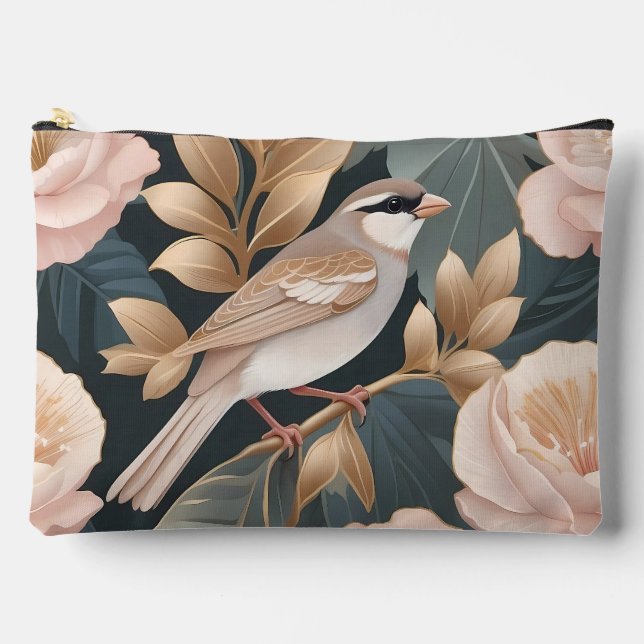 Elegant Sparrow Dusty Pink and Gold Floral Accessory Pouch (Front)