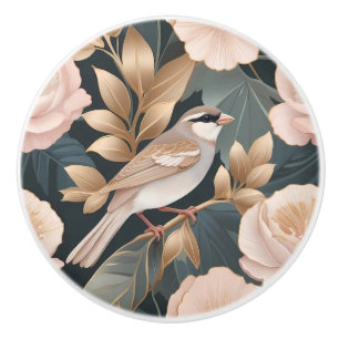 Elegant Sparrow Dusty Pink and Gold Floral Ceramic Knob