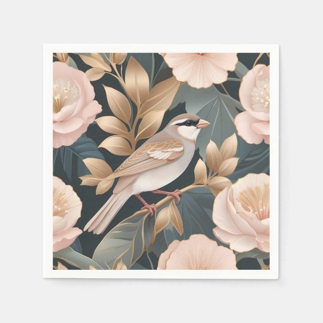 Elegant Sparrow Dusty Pink and Gold Floral Napkin (Front)