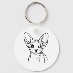 Elegant Sphynx Cat Line Art Key Ring