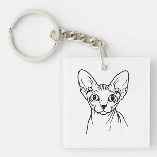 Elegant Sphynx Cat Line Art Key Ring