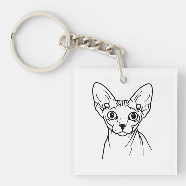 Elegant Sphynx Cat Line Art Key Ring (Front)