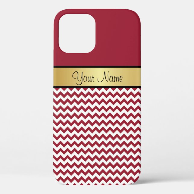 Elegant Spicy Red & White Chevron Pattern, Name It Case-Mate iPhone Case (Back)