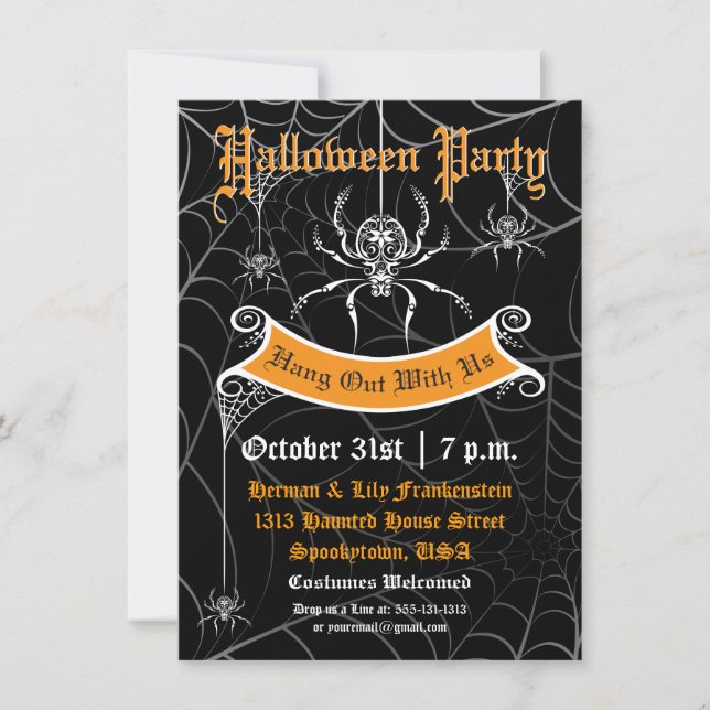 Elegant Spider Halloween Party Invitation (Front)