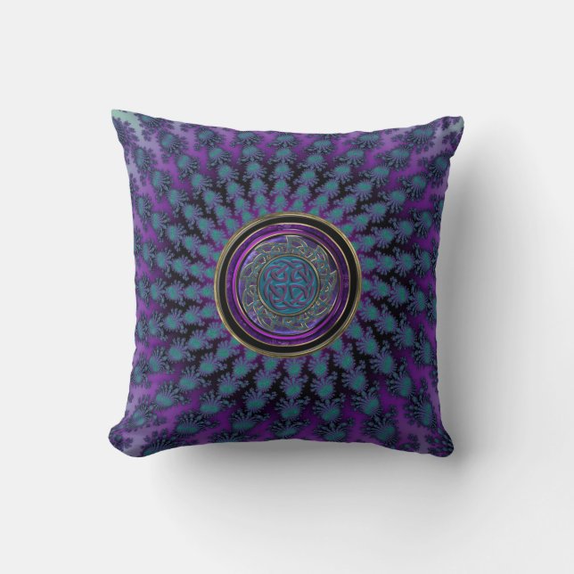 Elegant Spiral Fractal with Celtic Knot Mandala Cushion (Front)