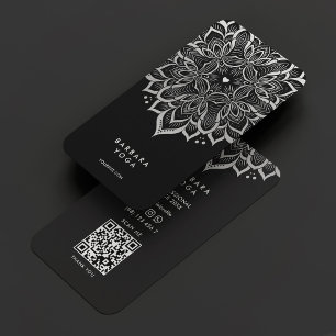 Elegant Spiritual Coach Mandala Black Silver Lotus Business Card
