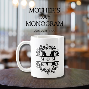 Elegant Split Monogram with Text: MOM Coffee Mug