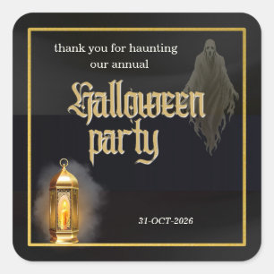 Elegant Spooky Black Gold Lantern Halloween Party Square Sticker