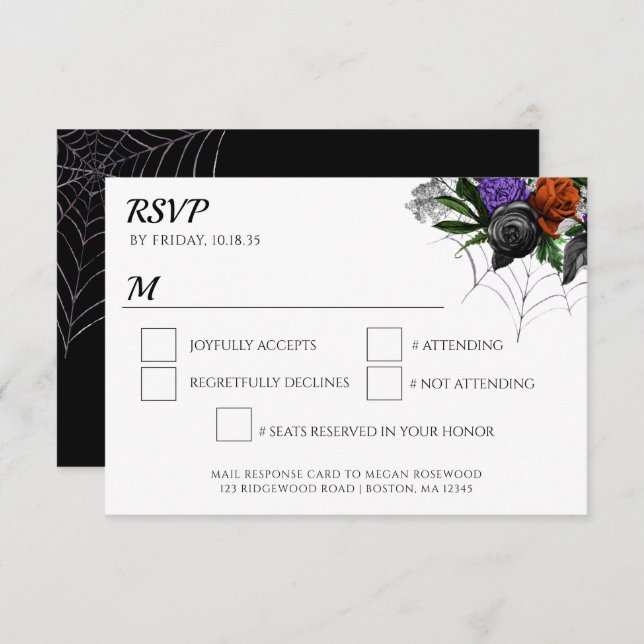 Elegant Spooky Floral Spider Web RSVP Card (Front/Back)