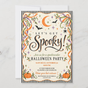 Elegant Spooky Halloween Party Wavy Frame Striped Invitation