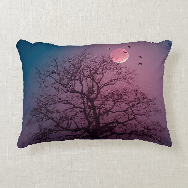 Elegant Spooky Halloween Theme Tree Moon Artwork Decorative Cushion (Front)