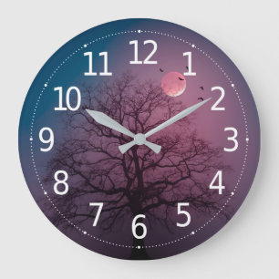 Elegant Spooky Halloween Theme Tree Moon Artwork Large Clock