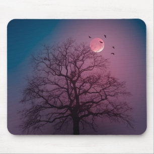 Elegant Spooky Halloween Theme Tree Moon Artwork Mouse Pad