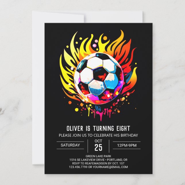 Elegant Sports Printable Soccer Birthday Invitation (Front)
