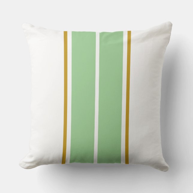 Elegant Sporty LIght Green White Racing Stripes Cushion (Front)