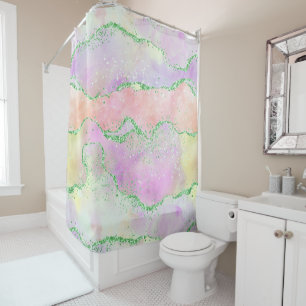 Elegant Spring Agate Playful Faux Green Glitter Shower Curtain