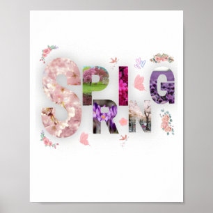 Elegant Spring Blooms Floral Typography Photo Coll Poster