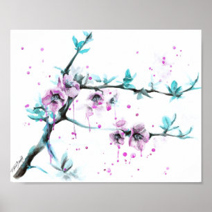Elegant Spring blossom Pink floral Watercolor art Poster