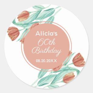 Elegant Spring Brown Tulip 60th Birthday  Classic Round Sticker