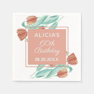 Elegant Spring Brown Tulip 60th Birthday Napkin