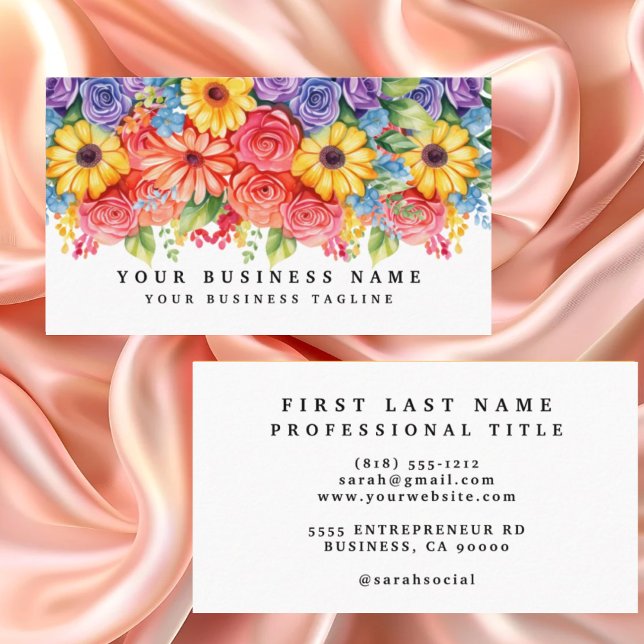 Elegant Spring Colourful Flowers Business Cards (Creator Uploaded)
